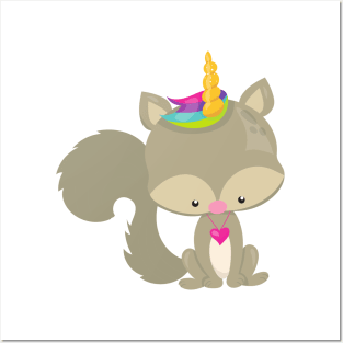 Unicorn Squirrel, Cute Squirrel, Little Squirrel Posters and Art